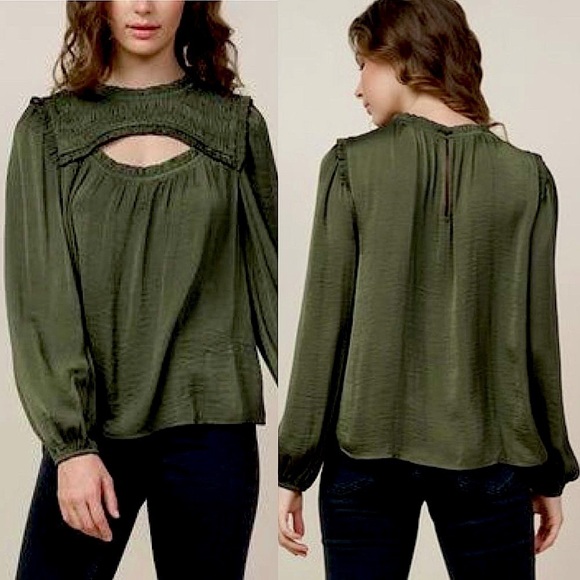 BLOUSE SKIES ARE BLUE PEEK A BOO - OLIVE -XS- NEW WITH TAG - Picture 4 of 15